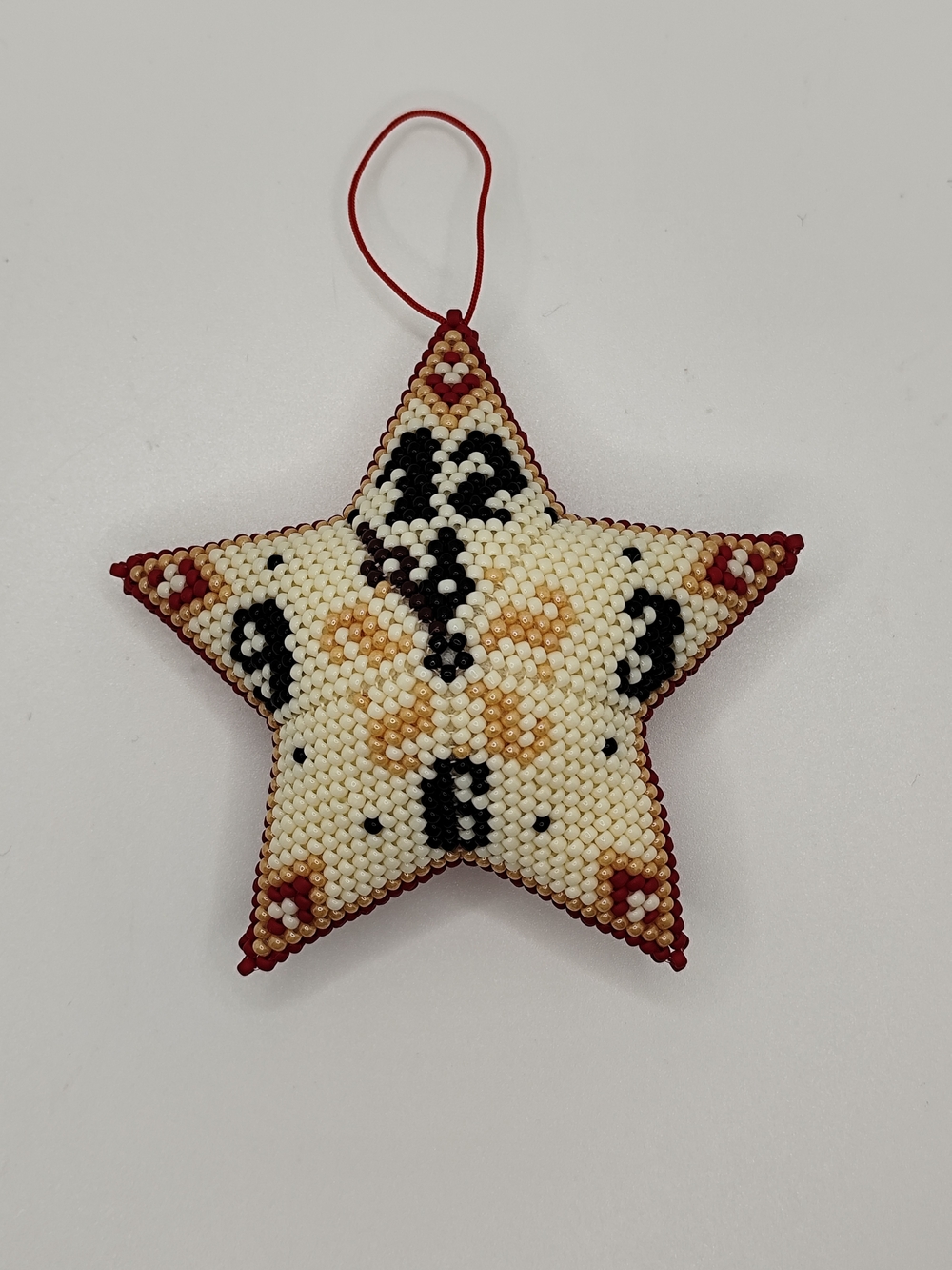 Beaded Star Holiday Ornament in Cream & Burgundy